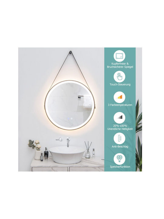 Costway Oglindă de Baie Rotundă Lumini LED Atingere 60x60cm Argintiu