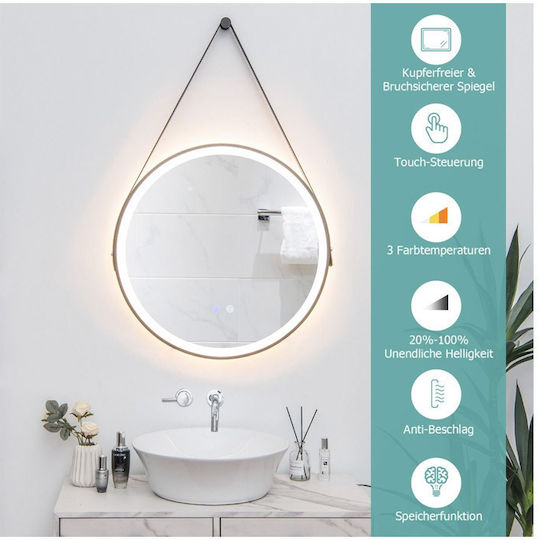 Costway BA7801DE Στρογγυλός Led Αφής από Μέταλλο 60x60cm Ασημί