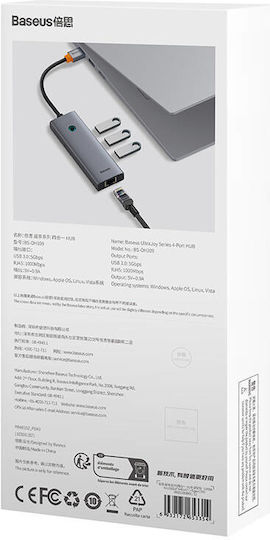 Baseus Ultrajoy Series Lite Hub USB 3.0 cu 4 Porturi USB-A Ethernet Gri