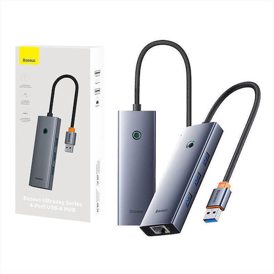 Baseus Ultrajoy Series Lite Hub USB 3.0 cu 4 Porturi USB-A Ethernet Gri