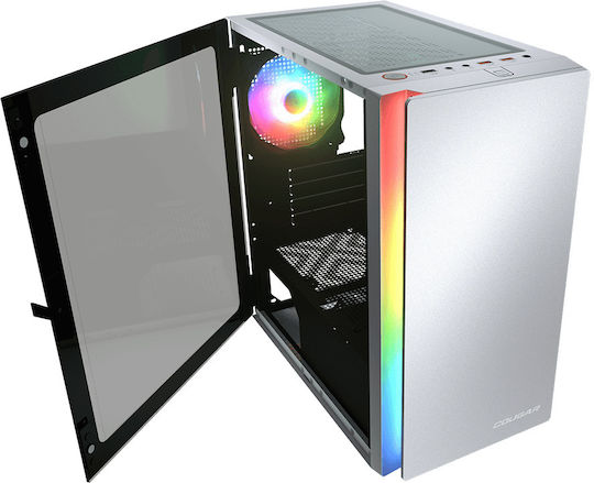 Cougar Purity RGB Геймърско бюро Мини кула Компютърна кутия със страничен прозорец Бял
