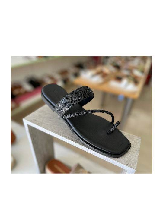 Gkavogiannis Sandals Leather Women's Flat Sandals in Black Color