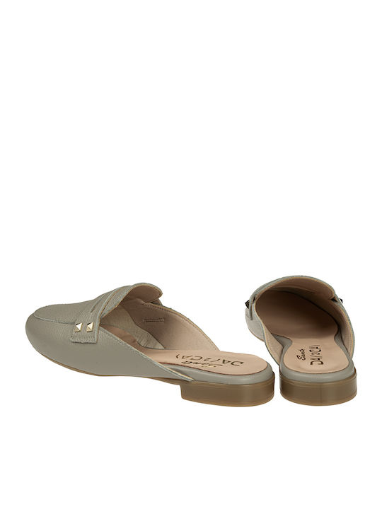 Leather Mules with Chunky High Heel in Gray Color