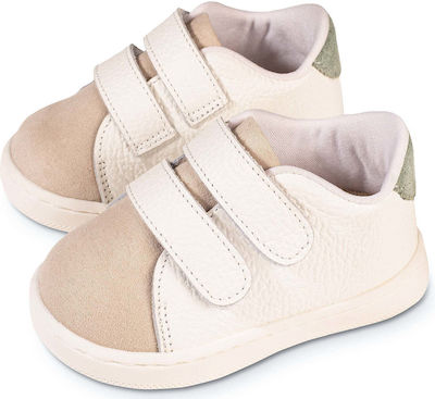 Babywalker Βαπτιστικά Δερμάτινα Sneakers Λευκό-Μπεζ-Μέντα