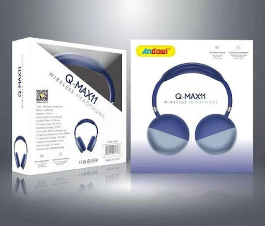 Andowl Q-MAX11 Bluetooth Wireless On Ear Headphones with Radio with 8 hours of Operation Blue