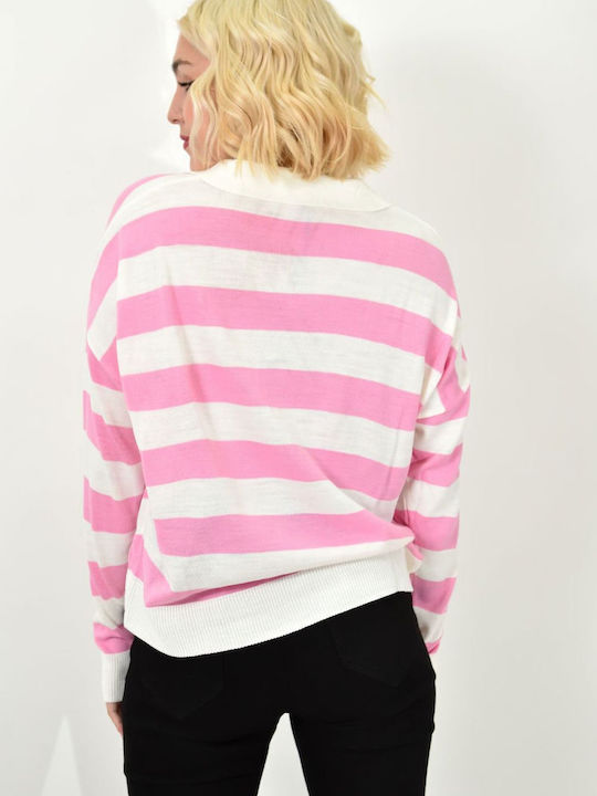 Potre Women's Blouse Long Sleeve Striped Pink