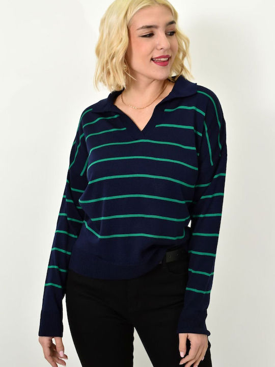 Damen Bluse Langärmelig Gestreift Marineblau