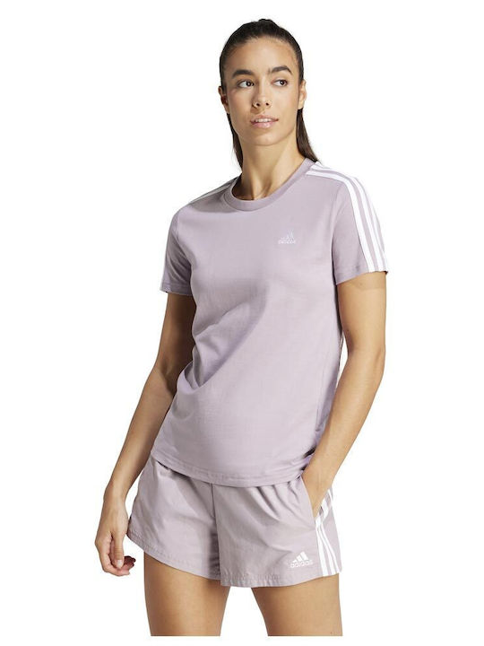 Essentials 3-Stripes Дамска Спортна T-shirt На Райета Лилава
