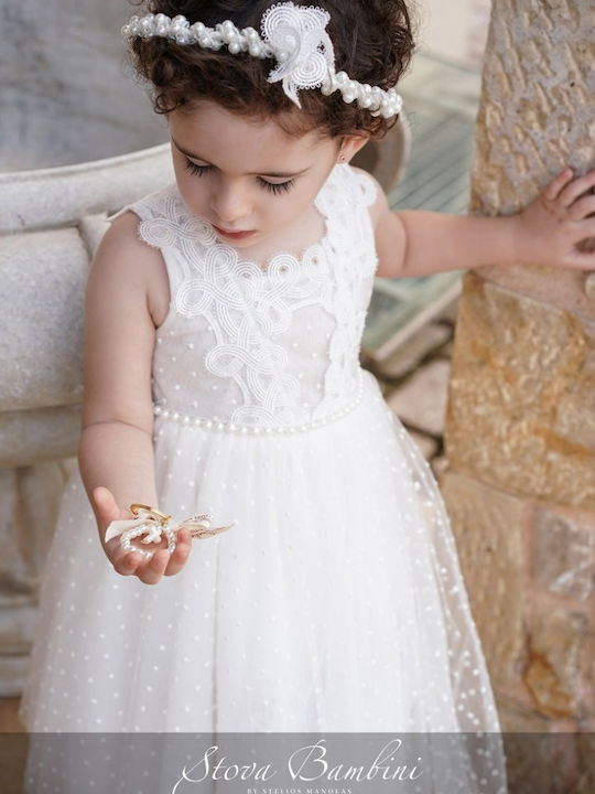 Stova Bambini Λευκό Φόρεμα Βάπτισης από Τούλι