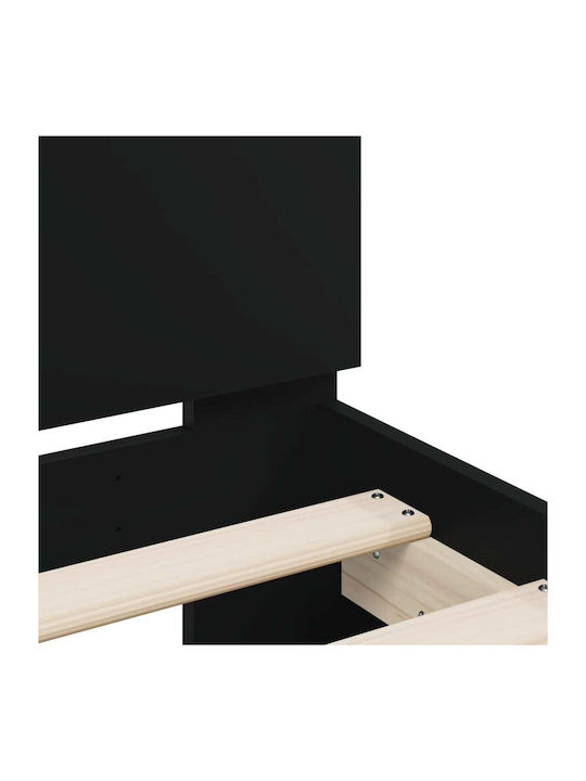 Single Wooden Bed Black with Slats for Mattress 75x190cm