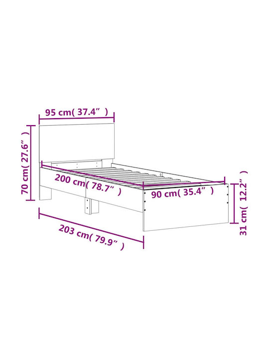 Pat Single Din Lemn Alb Cu Plăci Pentru Saltea 90x200cm