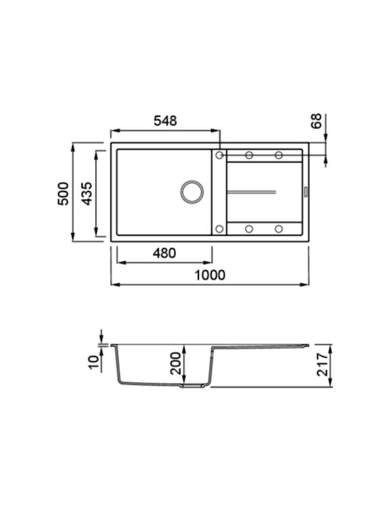 Elleci Unico 480 LGU48068 Drop-In Мивка от Синтетичен Гранит Ш100xД50см Bianco
