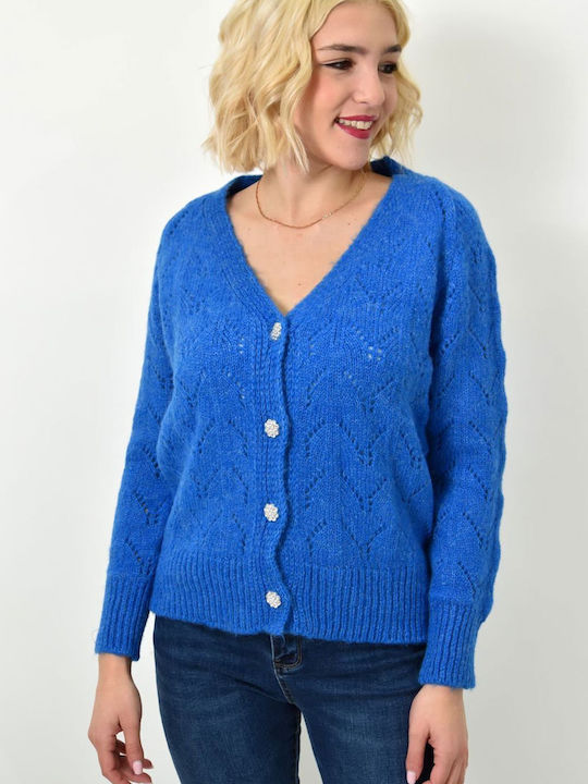 Potre Long Women's Cardigan with Buttons Blue