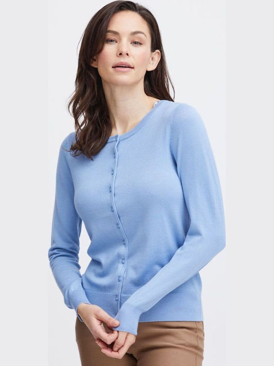 Lange Gestrickte Damen Strickjacke mit Knöpfen Hellblau