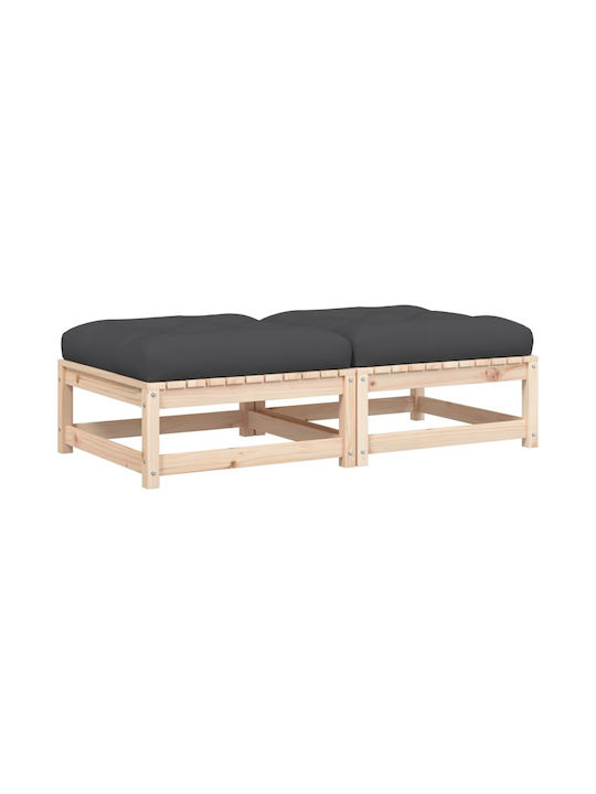 Wooden Cube Garden Stool with Beige Cushion 2 Pieces 70x70x30cm