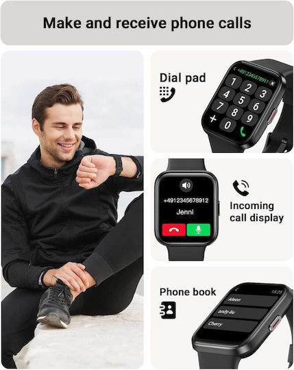 Tensky ID208 Plus Smartwatch mit Pulsmesser (Schwarz)