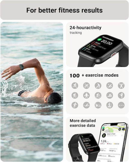 Tensky ID208 Plus Smartwatch mit Pulsmesser (Schwarz)