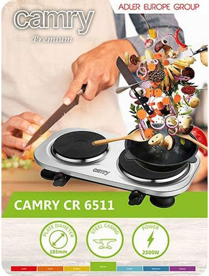 Camry Επιτραπέζια Εστία Εμαγιέ Διπλή Inox