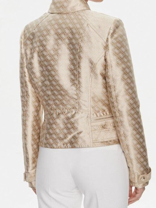 Guess Olivia Women's Short Biker Jacket for Spring or Autumn Gold