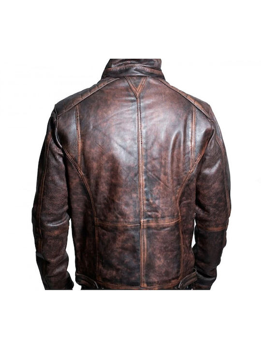 Infinity Men's Winter Leather Biker Jacket Brown