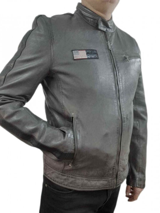 Infinity Men's Winter Leather Jacket Grey