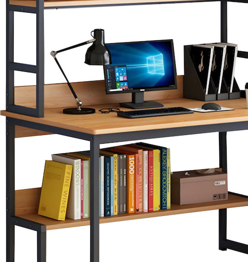 Desk Damp Wooden Natural-black with Metal Legs 100x60x154cm