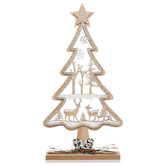 Christmas Decorative Wood Tree 29cm Beige