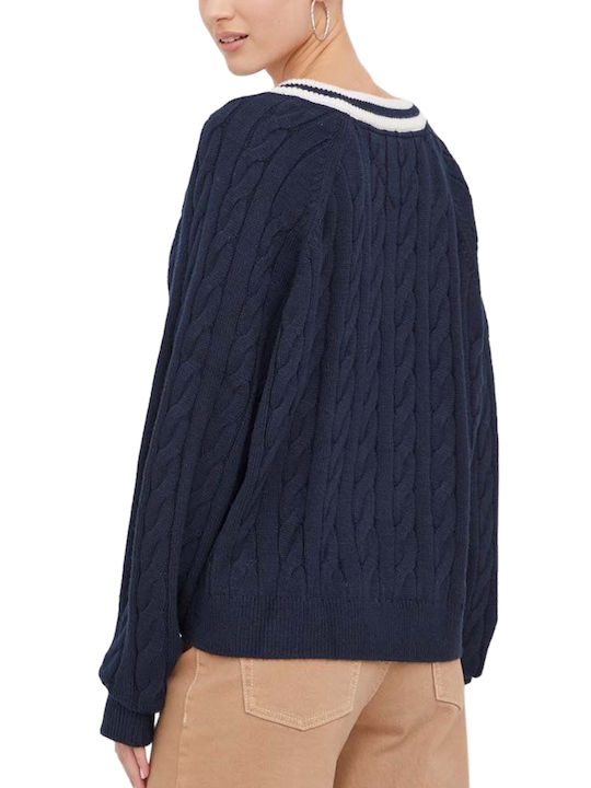 Tommy Hilfiger Women's Long Sleeve Sweater with V Neckline Navy Blue