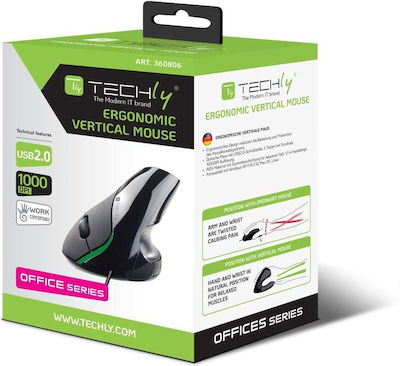 Techly Wired Ergonomic Vertical Mouse Black