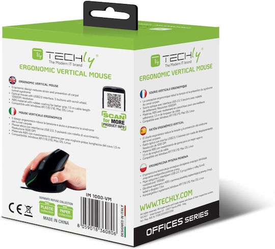 Techly 360806 С Кабел Ергономичен Vertical Мишка Черен