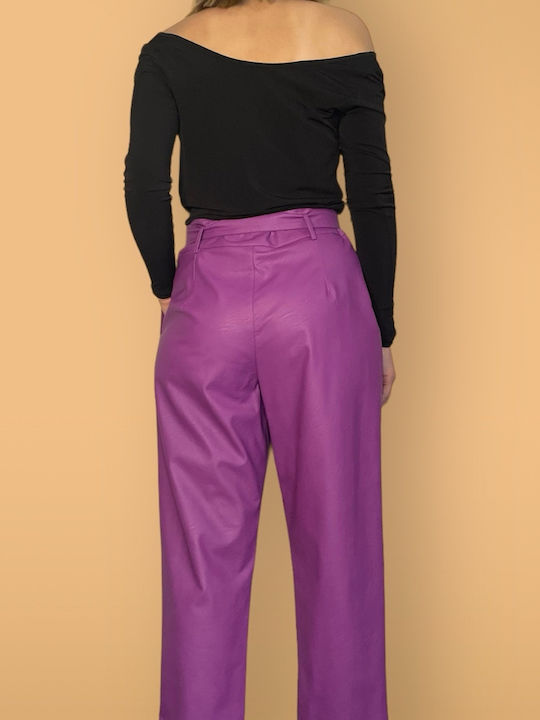 Le Vertige Women's Leather Trousers in Regular Fit PURPLE LR0570-purple