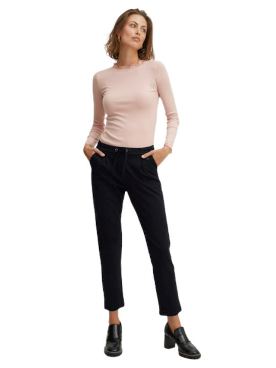 Women's High-waisted Fabric Trousers Black