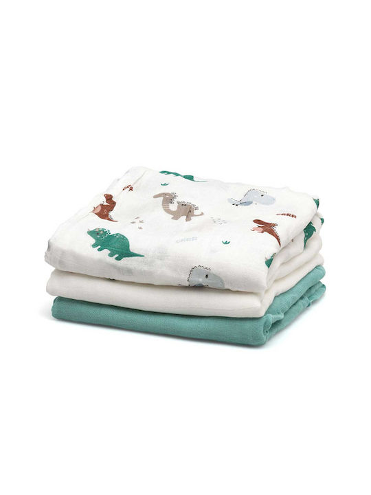 Kiokids Dinos Πάνες Αγκαλιάς από Μουσελίνα Πολύχρωμο 70x70εκ. 3τμχ
