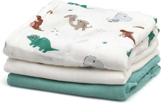 Kiokids Dinos Pătură De Înfășat Din Muselină Multicolor 70x70cm 3 Bucăți