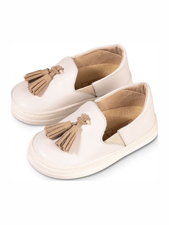Babywalker Mocasini boteza din piele Alb-Ecru