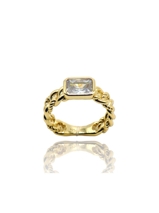 Women's Gold Plated Silver Ring with Zircon