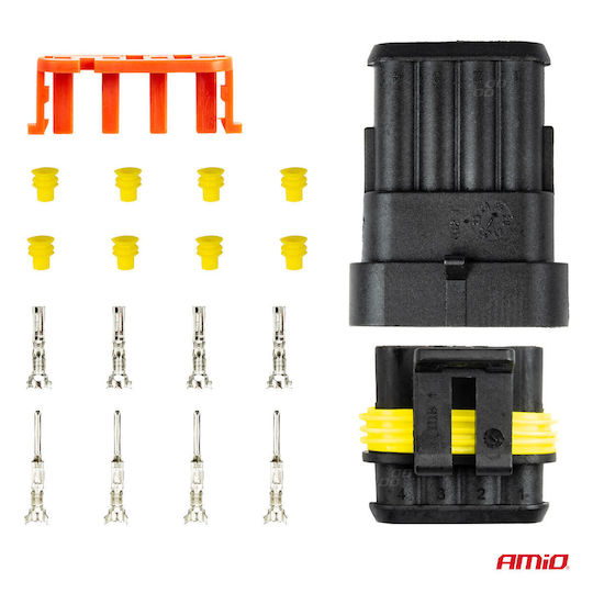 AMiO Cable Connector With Male & Female Connection Plug 4pin Waterproof Ip67 Butt Terminal Copper