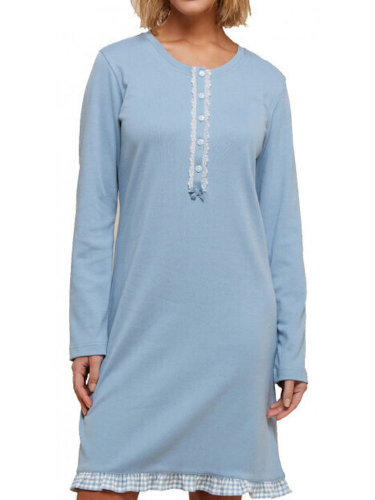 Noidinotte Winter Cotton Women's Nightdress Light Blue