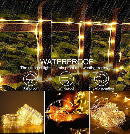Jimacro Slrl Outdoor Solar Light Led Rope Christmas Light Tube Warm White Battery 100 Light Bulbs Programmable 12m IP65