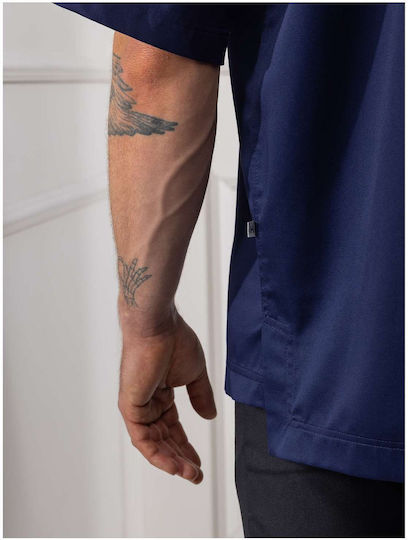 Le Nouveau Chef Bluse Koch Baumwolle Herren Blau mit Kurzärmelig