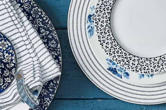 Laura Ashley Platter Candy Stripe 30cm Serving Platter made of Porcelain Blue with Diameter 30cm