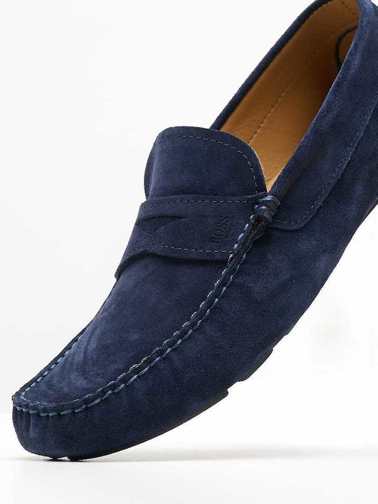 Boss Shoes Δερμάτινα Ανδρικά Μοκασίνια σε Μπλε Χρώμα