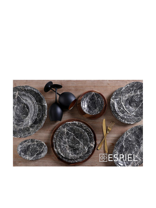 Espiel Marble Servierplatte Oval aus Porzellan Schwarz 33x33cm 2Stück