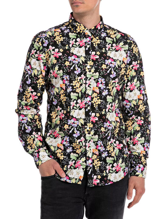 Replay Men's Shirt Long Sleeve Floral Yellow