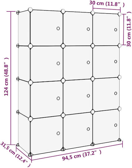 vidaXL Пластмасова Кутия За Съхранение С Капак Черна 94.5x31.5x124см 12 Бройки