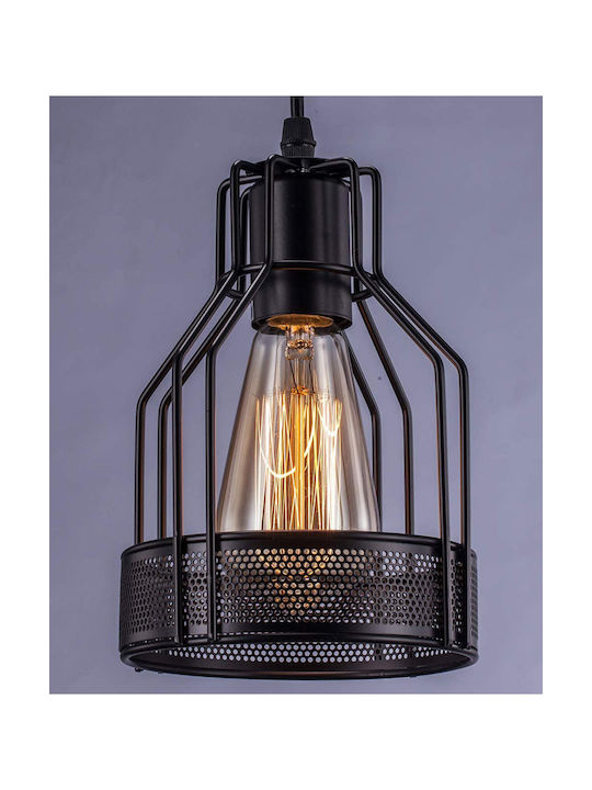 Powertech Pendant Light Black with Socket E27 14x19.5cm