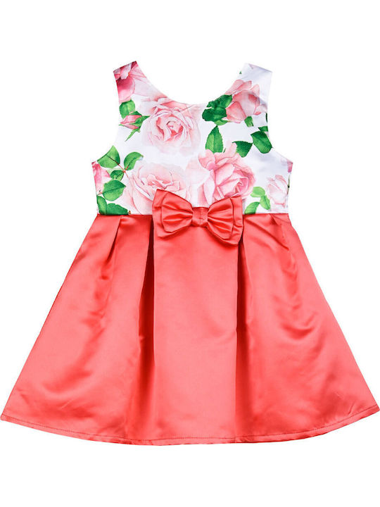 Children's Dress Sleeveless Satin Floral Sweet Coral