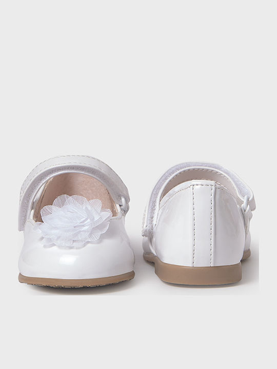 Kids Anatomic Patent Leather Ballerinas with Hoop & Loop Closure White