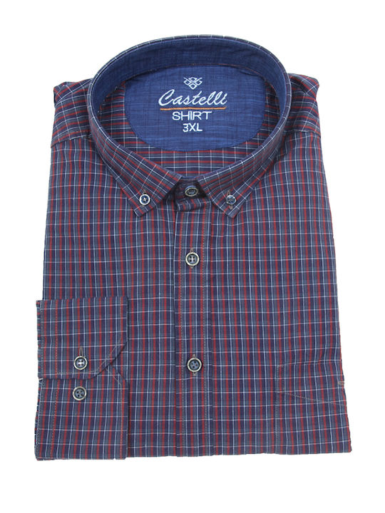 Castelli Men's Shirt Long Sleeve Checked Blue-bordeaux