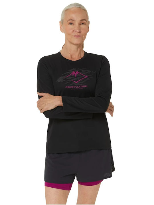 ASICS Fujitrail Logo Ls Women's Athletic Blouse Long Sleeve Black